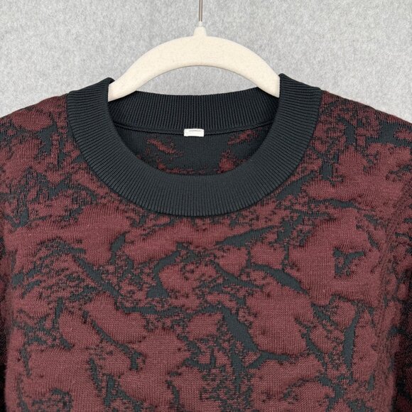 Lululemon Jacquard Multi-Texture Crew Neck Sweater Size 14 Red Merlot Black Wool - Picture 2 of 11